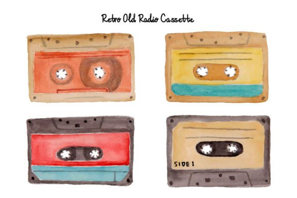 Download Vintage Old Retro Cassette Watercolor - Retro cassette Collection