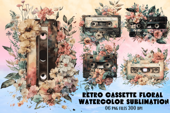 Download Retro Cassette Floral Watercolor Set - Retro cassette Collection