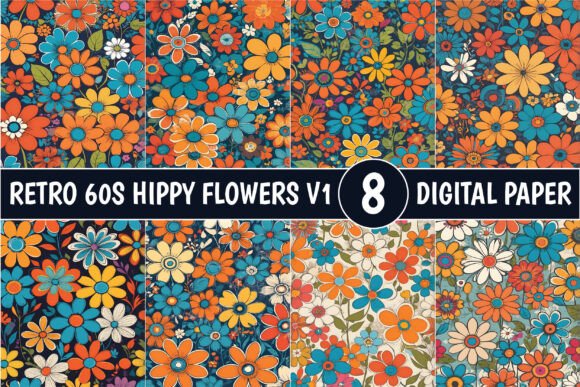 Download Retro 60s Hippy Flowers Patterns V1 - 60s Collection