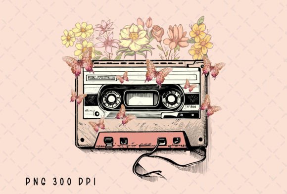 Download Retro Cassette Tape Flowers Vintage PNG - Retro cassette Collection