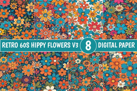 Download Retro 60s Hippy Flowers Patterns V3 - 60s Collection
