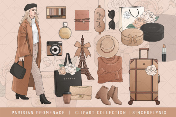 Download Parisian Promenade Fashion Girl Clip Art - Clip art Collection