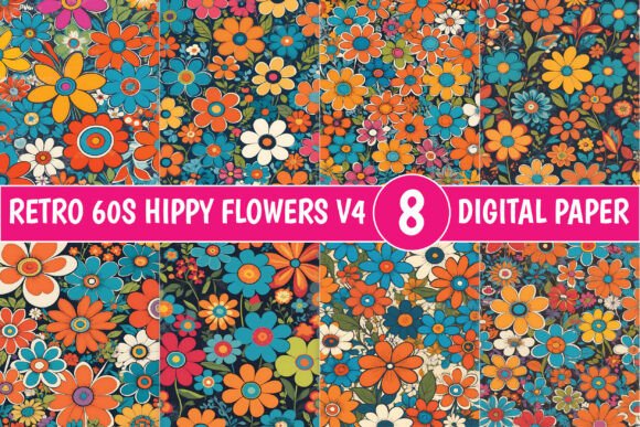 Download Retro 60s Hippy Flowers Patterns V4 - 60s Collection