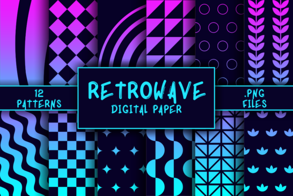 Download Retrowave Pattern Digital Paper - Retrowave Collection